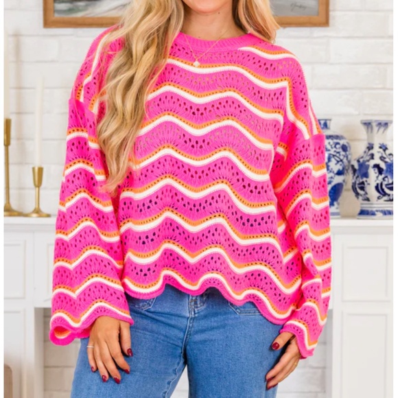 NEW Chic Soul Pink Wavy Comfort Sweater Sz 1X - Picture 1 of 5
